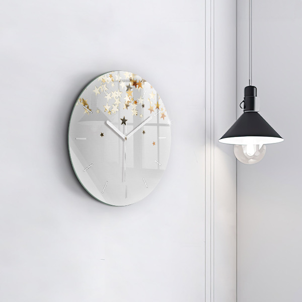 Round glass wall clock Gold stars