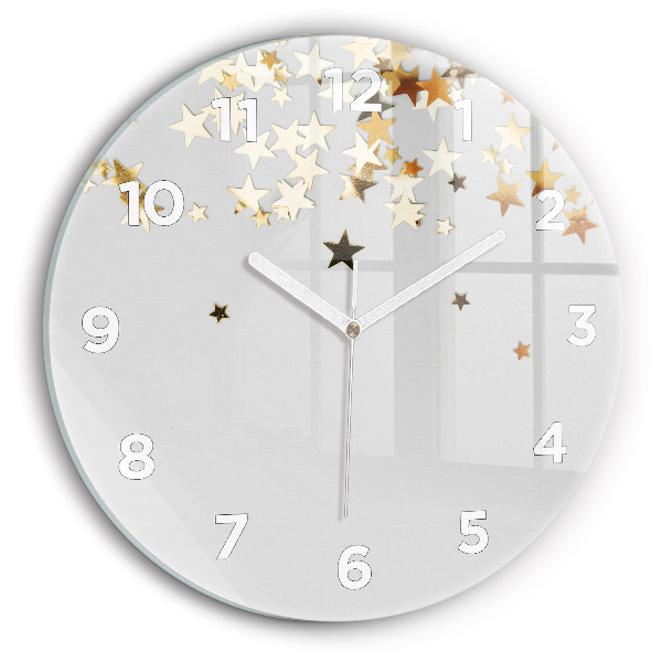Round glass wall clock Gold stars