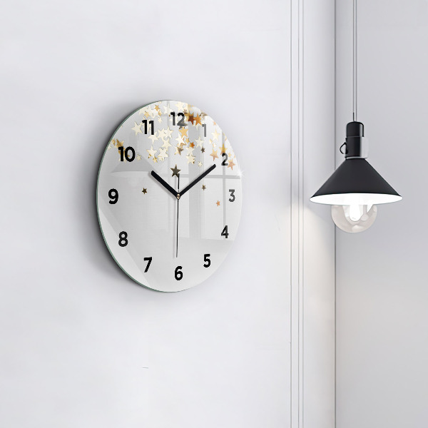 Round glass wall clock Gold stars