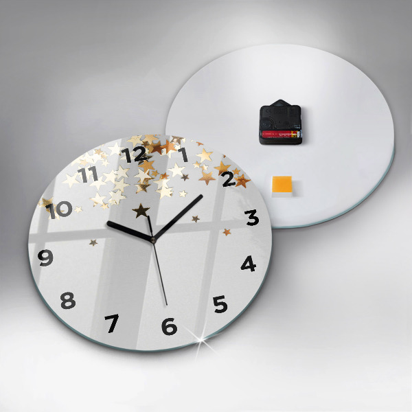 Round glass wall clock Gold stars