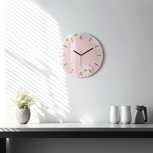 Round glass wall clock Daisy flowers