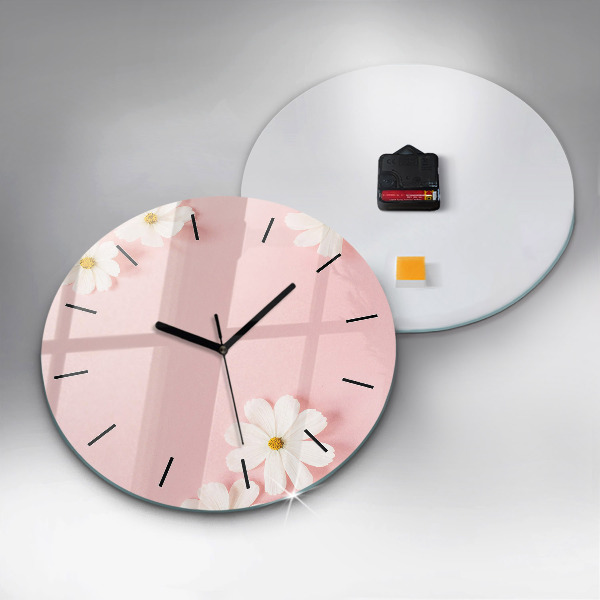 Round glass wall clock Daisy flowers