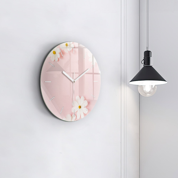 Round glass wall clock Daisy flowers