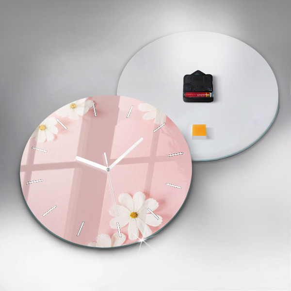 Round glass wall clock Daisy flowers