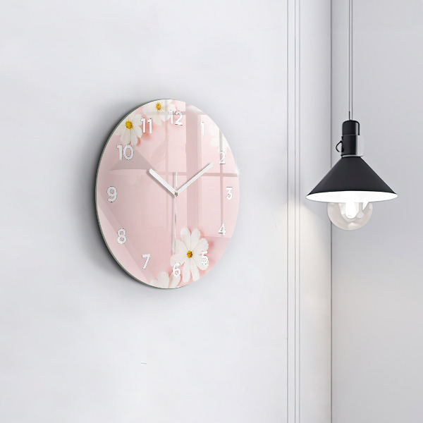 Round glass wall clock Daisy flowers