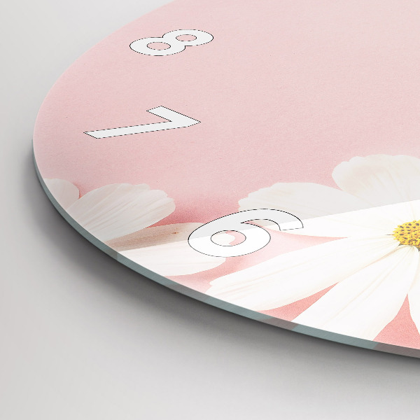 Round glass wall clock Daisy flowers