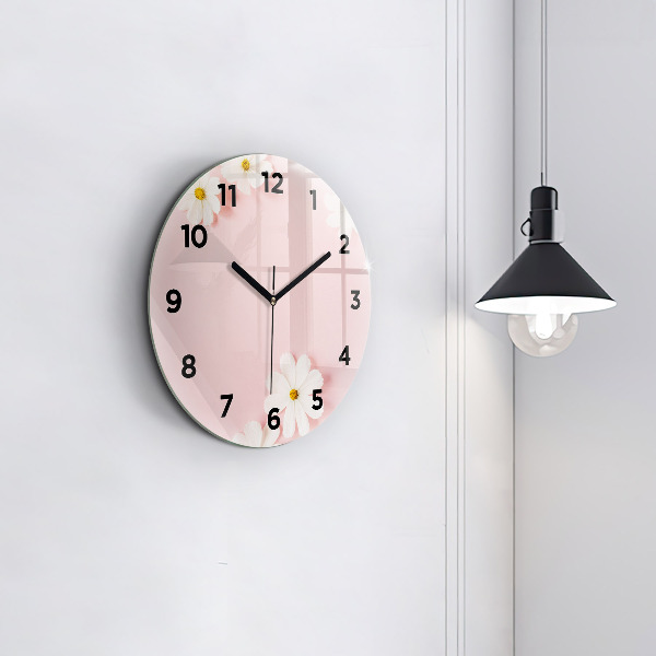 Round glass wall clock Daisy flowers