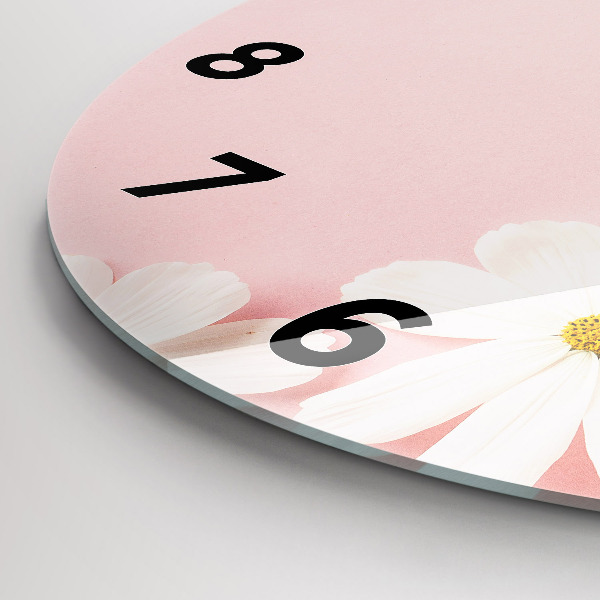 Round glass wall clock Daisy flowers