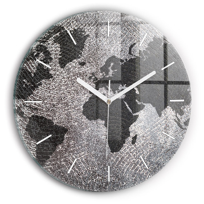 Round glass wall clock World map concrete