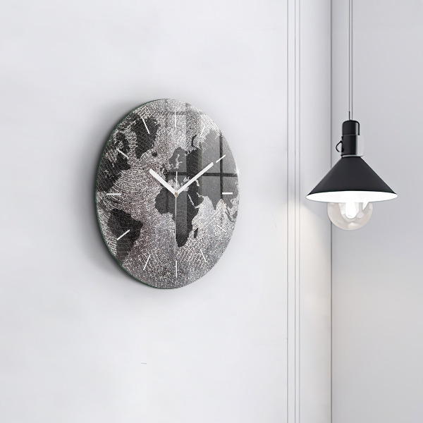 Round glass wall clock World map concrete