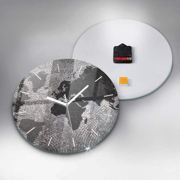 Round glass wall clock World map concrete