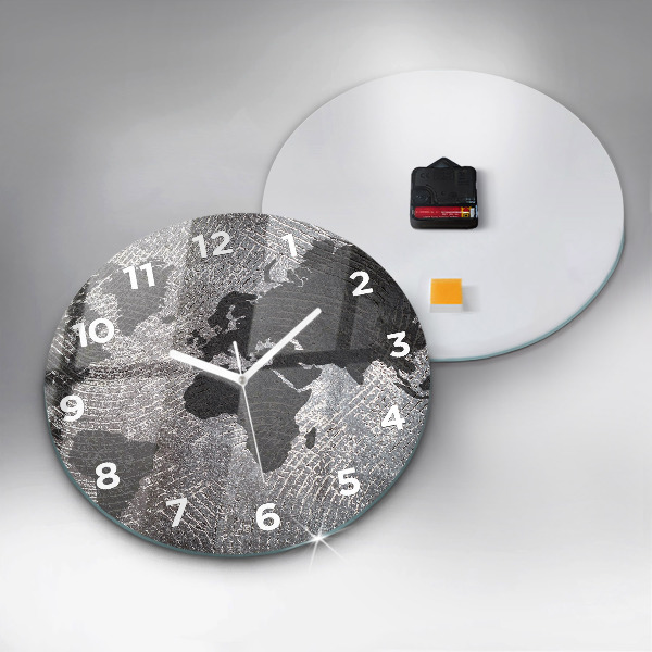 Round glass wall clock World map concrete