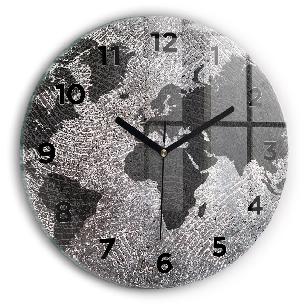 Round glass wall clock World map concrete