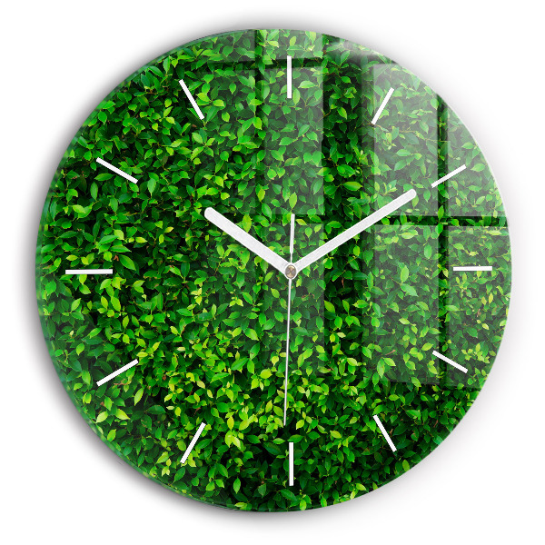 Round glass wall clock Hedge leaves