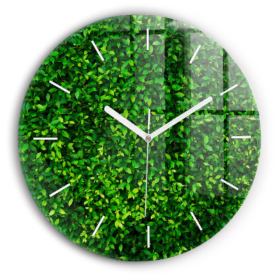 Round glass wall clock Hedge leaves
