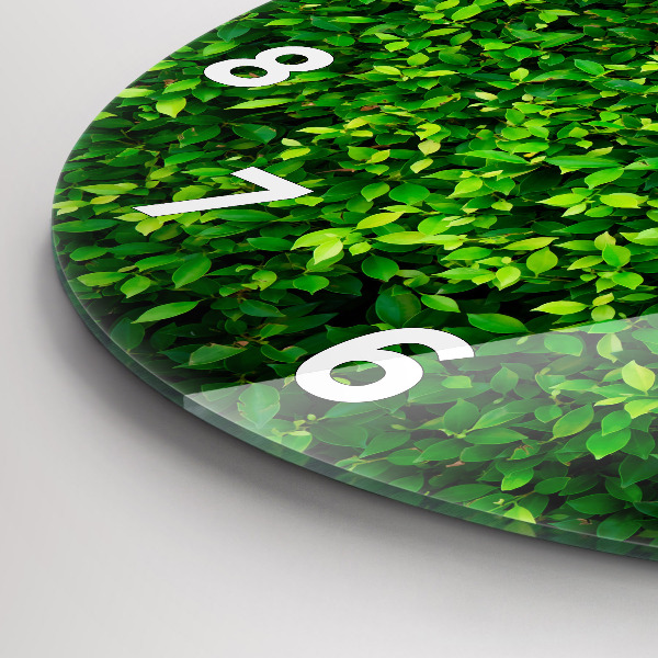 Round glass wall clock Hedge leaves
