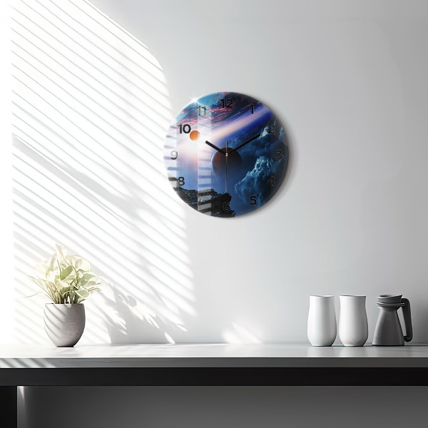 Round glass wall clock Great Galaxy