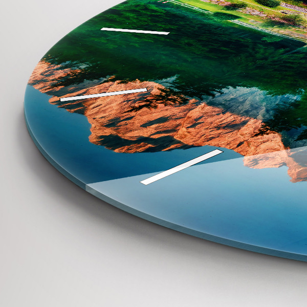 Round glass wall clock Lake landscape