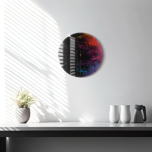 Round glass wall clock Explosion of colors
