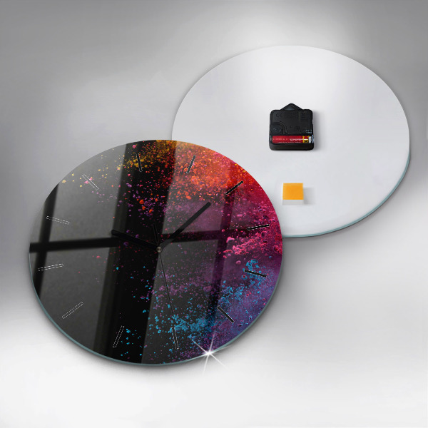 Round glass wall clock Explosion of colors