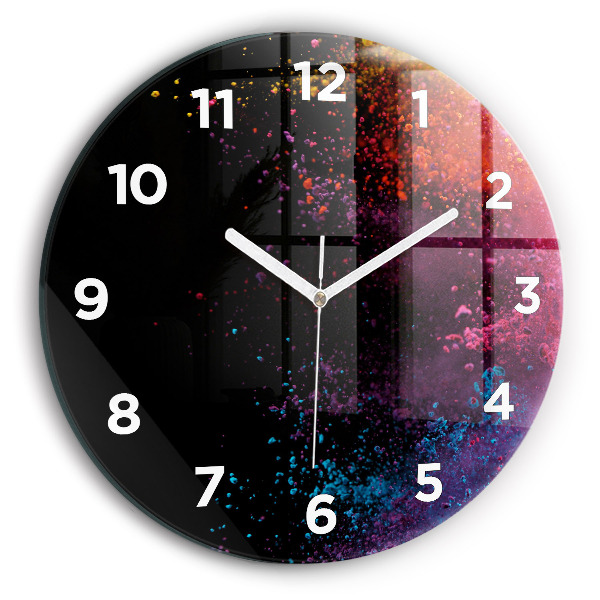 Round glass wall clock Explosion of colors