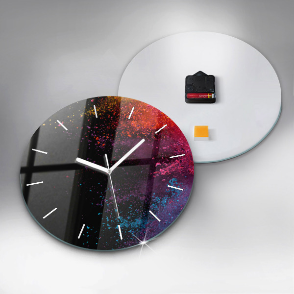 Round glass wall clock Explosion of colors