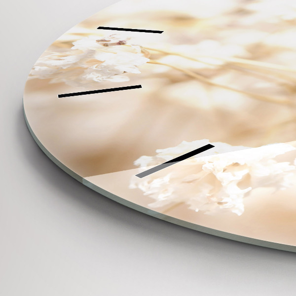 Round glass wall clock Small white flowers
