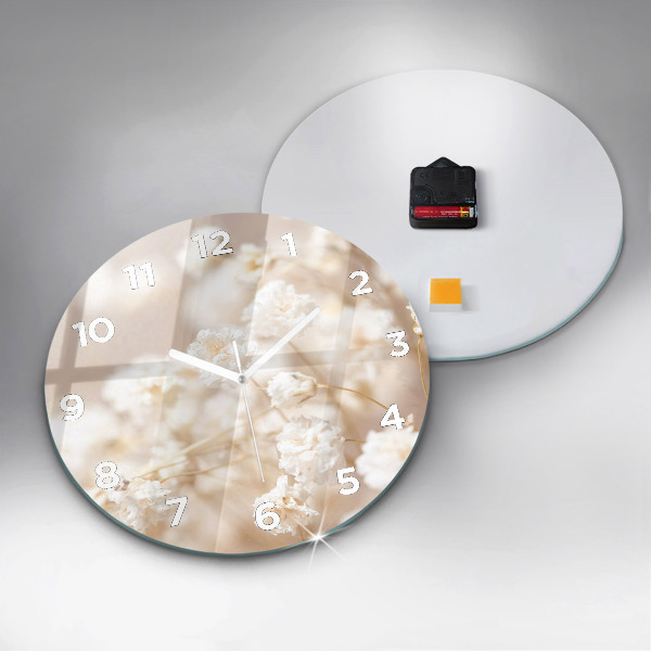 Round glass wall clock Small white flowers