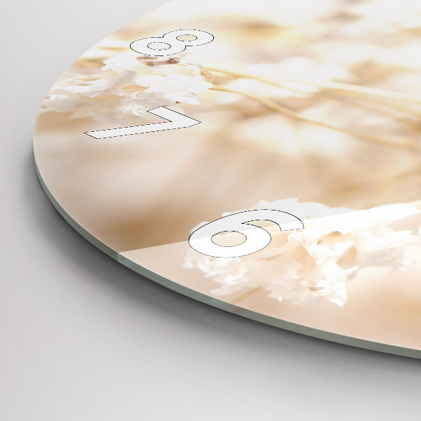 Round glass wall clock Small white flowers