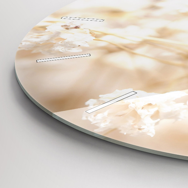 Round glass wall clock Small white flowers