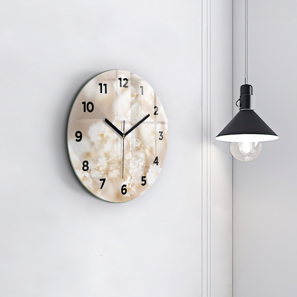 Round glass wall clock Small white flowers