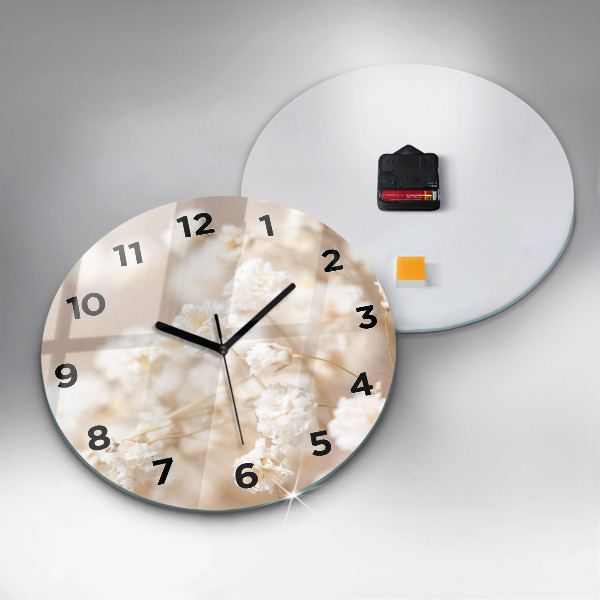 Round glass wall clock Small white flowers