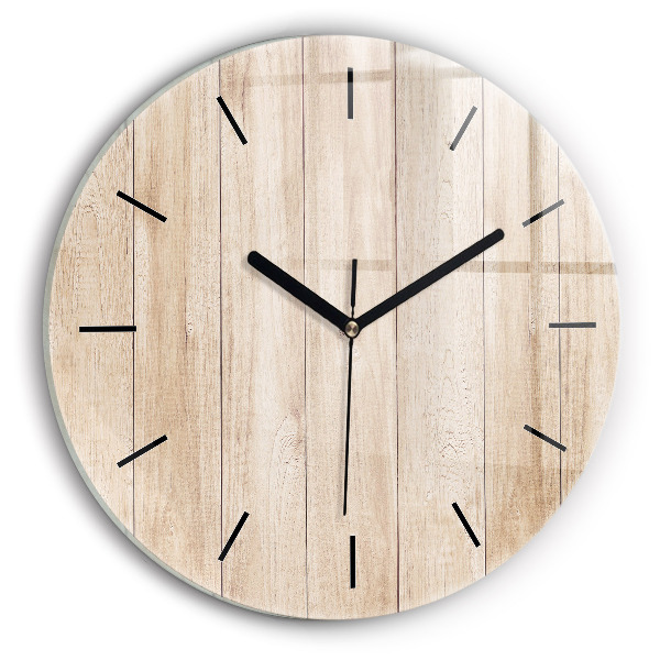Round glass wall clock Wooden texture