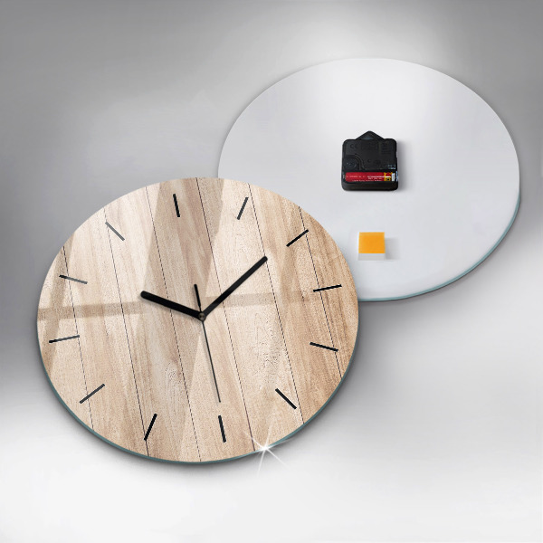 Round glass wall clock Wooden texture