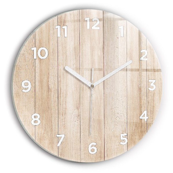 Round glass wall clock Wooden texture