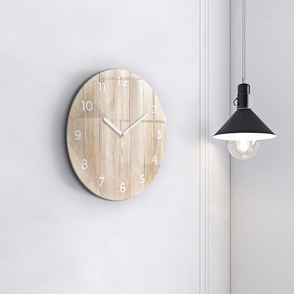 Round glass wall clock Wooden texture