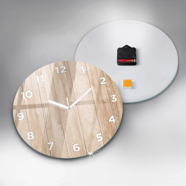 Round glass wall clock Wooden texture