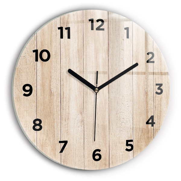 Round glass wall clock Wooden texture
