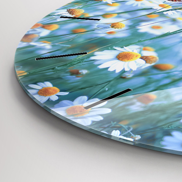 Round glass wall clock Butterfly in the meadow