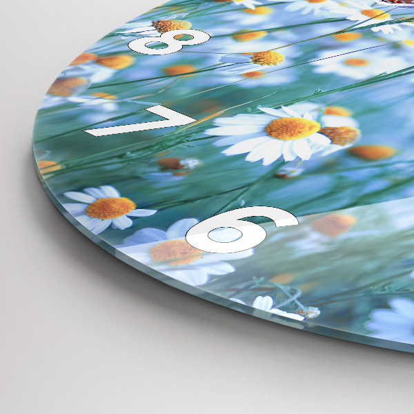 Round glass wall clock Butterfly in the meadow