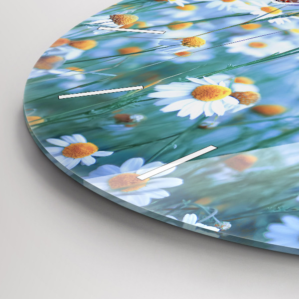 Round glass wall clock Butterfly in the meadow