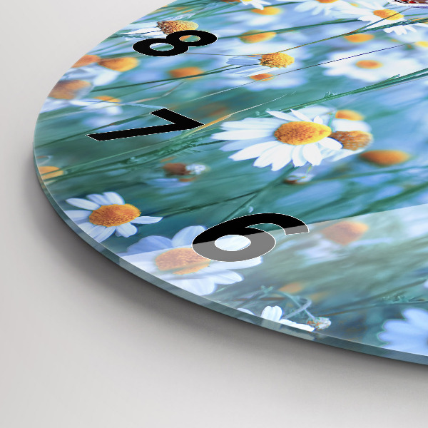 Round glass wall clock Butterfly in the meadow