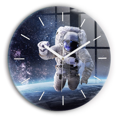 Round glass wall clock Astronaut above the earth