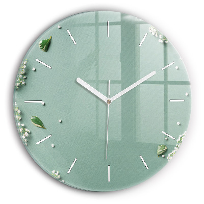 Round glass wall clock Delicate flowers