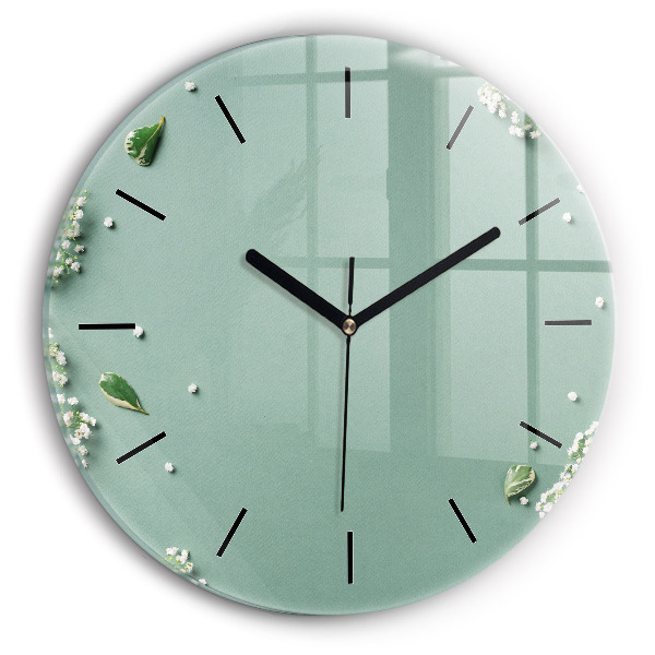 Round glass wall clock Delicate flowers