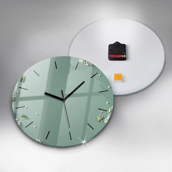 Round glass wall clock Delicate flowers