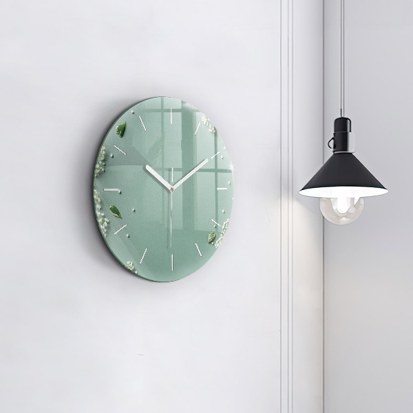 Round glass wall clock Delicate flowers