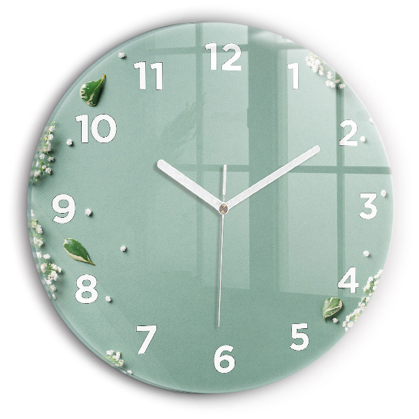 Round glass wall clock Delicate flowers