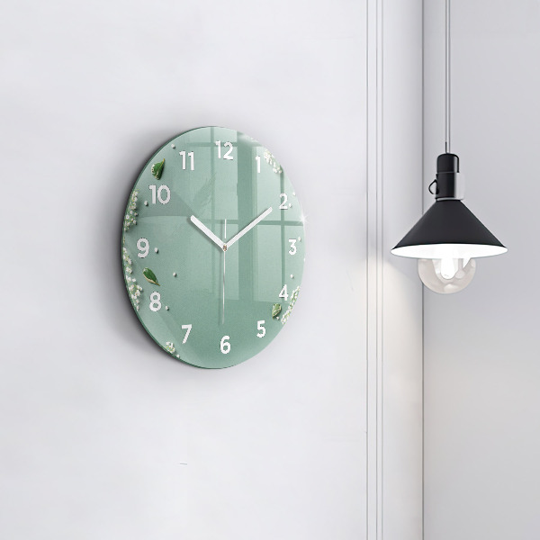 Round glass wall clock Delicate flowers