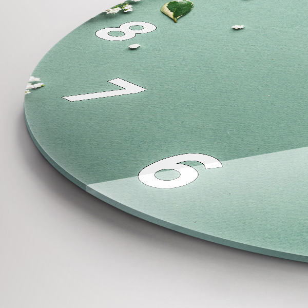 Round glass wall clock Delicate flowers